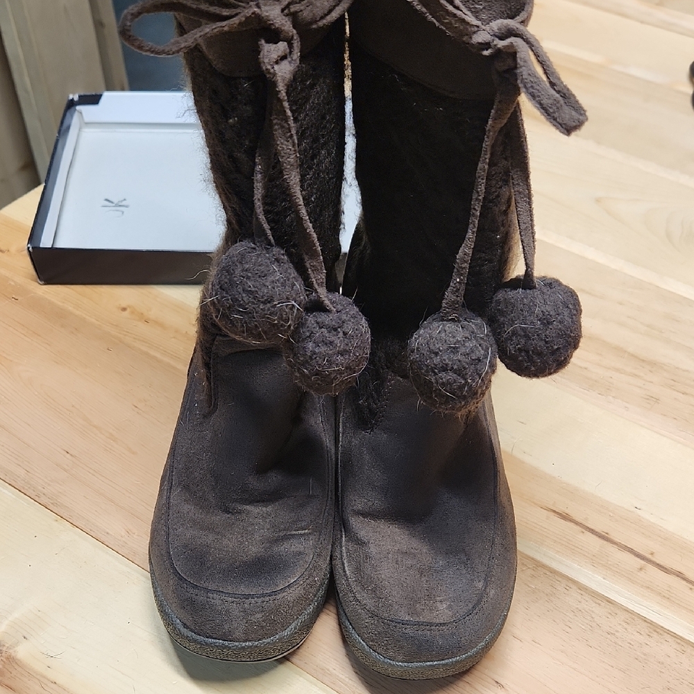 Women's Brown Boots with Pom Poms